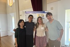 Professor Kim, Tiana Jatwani, Catherine Vien, and Dr. Riedmann at the 2025 Wesleyan Psychology Department Poster Session