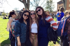 Amabel Jeon, Dominoe Jones, and Danielle Rothschild enjoying a beautiful spring day after completing their Honors theses, Spring 2019.