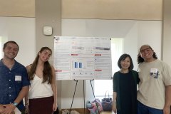 Ezekiel Zppel, Hannah Fine, Professor Kim, and Nirvaan Mehta at the 2025 Wesleyan Psychology Department Poster Session